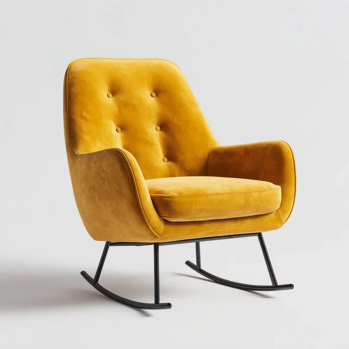 Fauteuil à bascule jaune moutarde en velours de polyester avec accoudoirs 69 x 88 x 94 cm