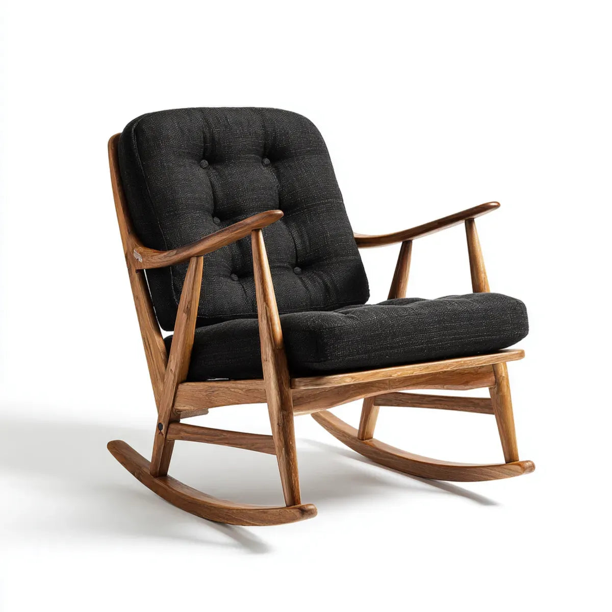 Fauteuil à bascule noir en polyester et bois massif 65 x 94 x 98 cm