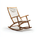 Fauteuil à bascule beige et naturel en bois massif avec toile de coton forme incurvée 115 x 65 x 95 cm