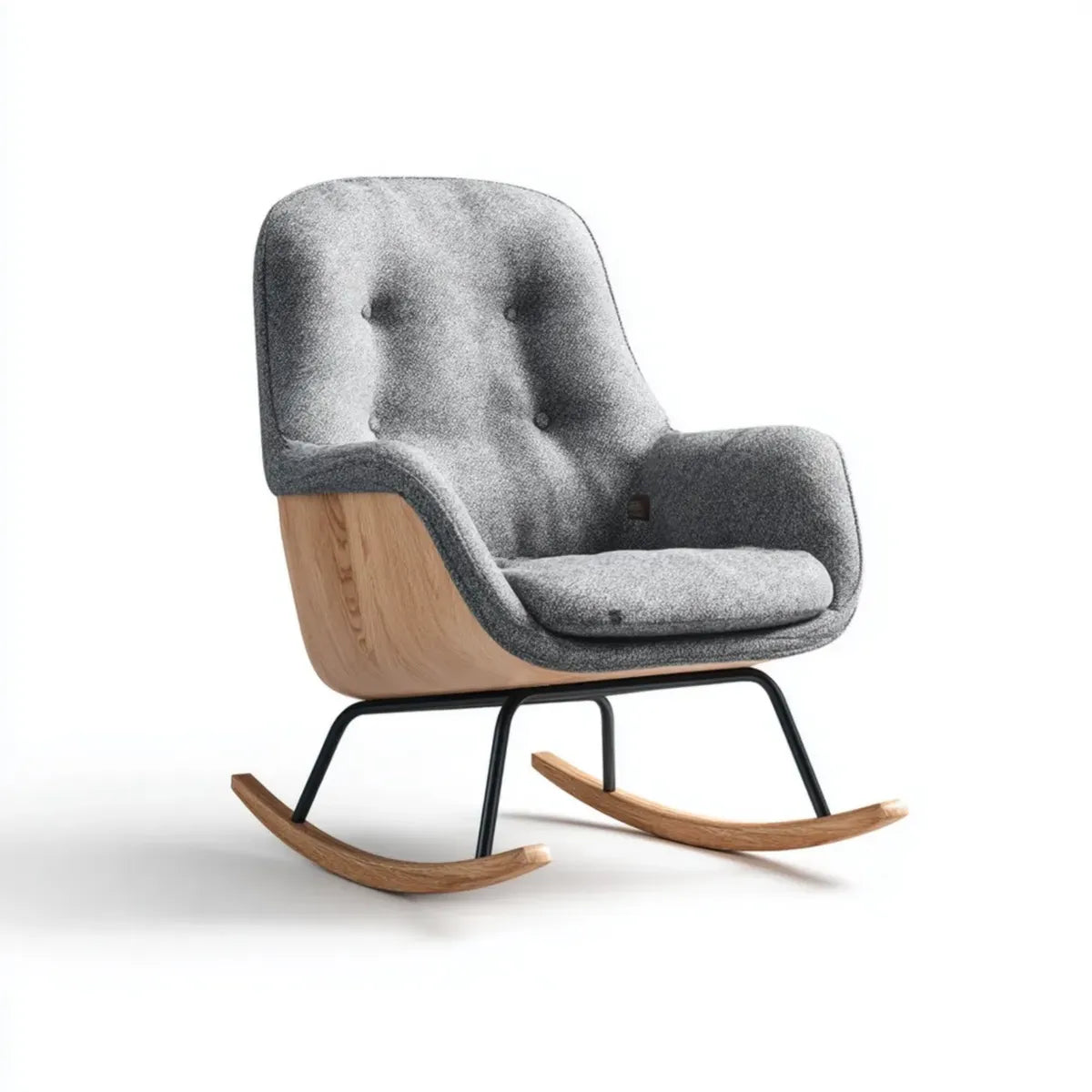 Fauteuil à bascule gris à dossier haut en polyester et contreplaqué de bouleau forme enveloppante 70 x 90 x 98 cm