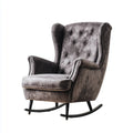 Fauteuil à bascule gris en velours de polyester avec dossier capitonné 75 x 92 x 105 cm