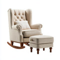 Ensemble fauteuil à bascule avec repose-pieds beige fauteuil 82 x 95 x 112 cm polyester et hévéa massif dossier à oreilles