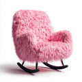 Fauteuil à bascule rose en polyester à poils longs avec structure en acier 82 x 74 x 92 cm