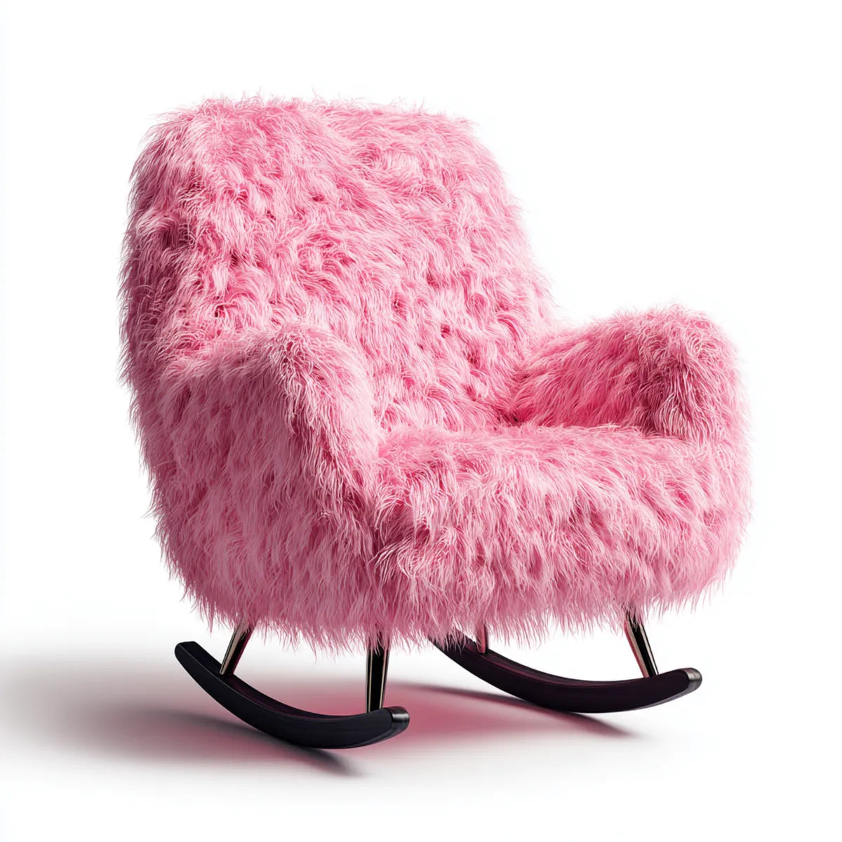 Fauteuil à bascule rose en polyester à poils longs avec structure en acier 82 x 74 x 92 cm