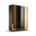 Armoire penderie 4 portes noire et dorée 200 x 60 x 220 cm en panneaux MDF laqués et verre miroir rectangulaire