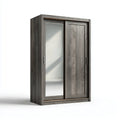 Armoire coulissante 2 portes gris chêne avec miroir 120 x 60 x 200 cm en panneaux de particules mélaminés rectangulaire