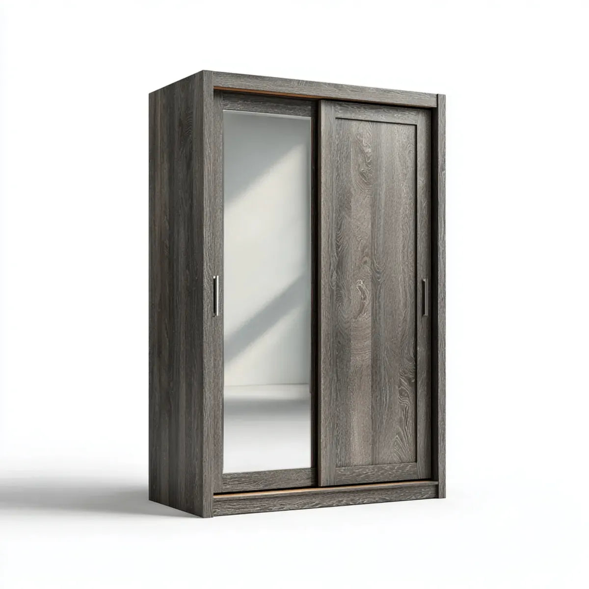 Armoire coulissante 2 portes gris chêne avec miroir 120 x 60 x 200 cm en panneaux de particules mélaminés rectangulaire