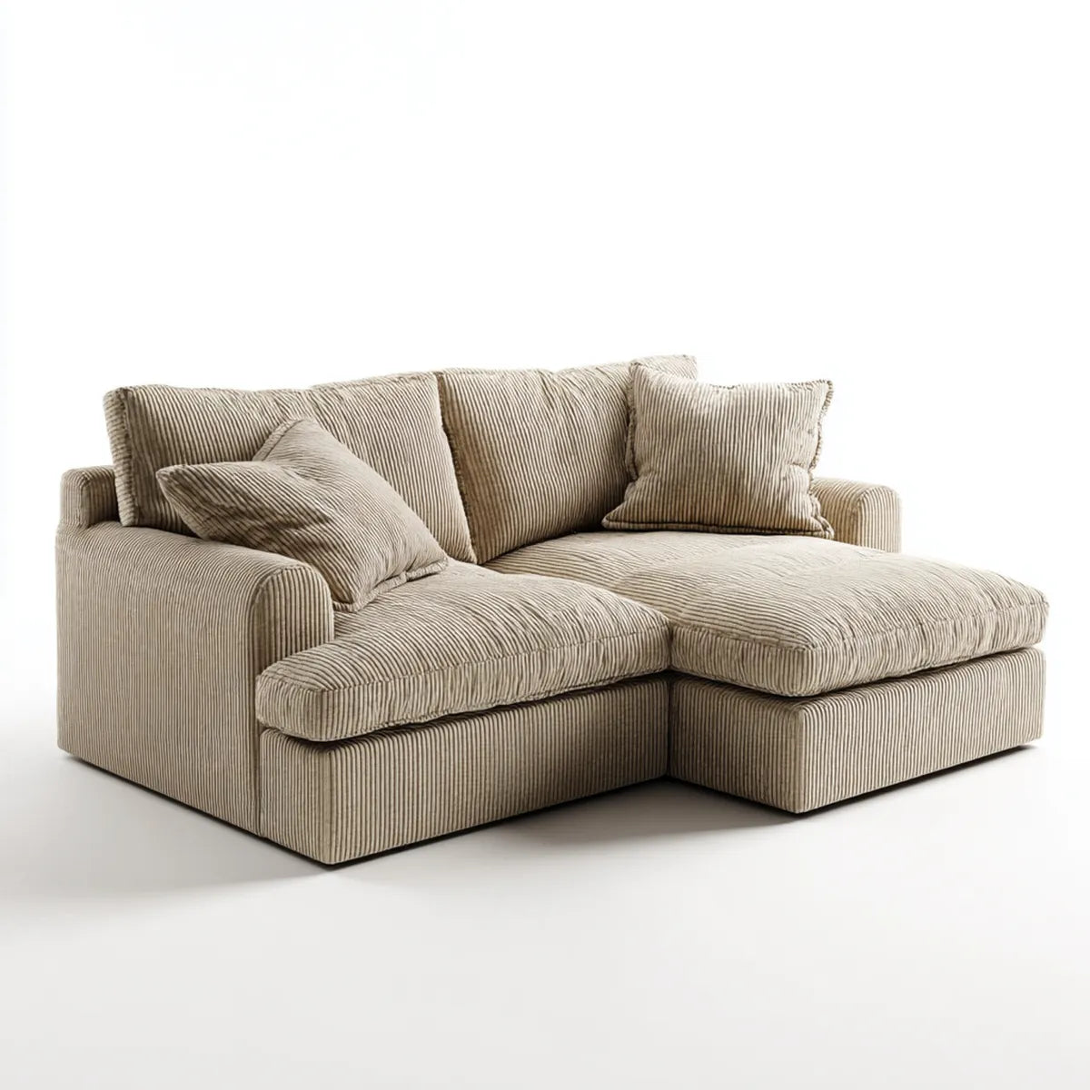 Canapé d’angle avec méridienne droite beige en velours côtelé 240 x 160 x 85 cm