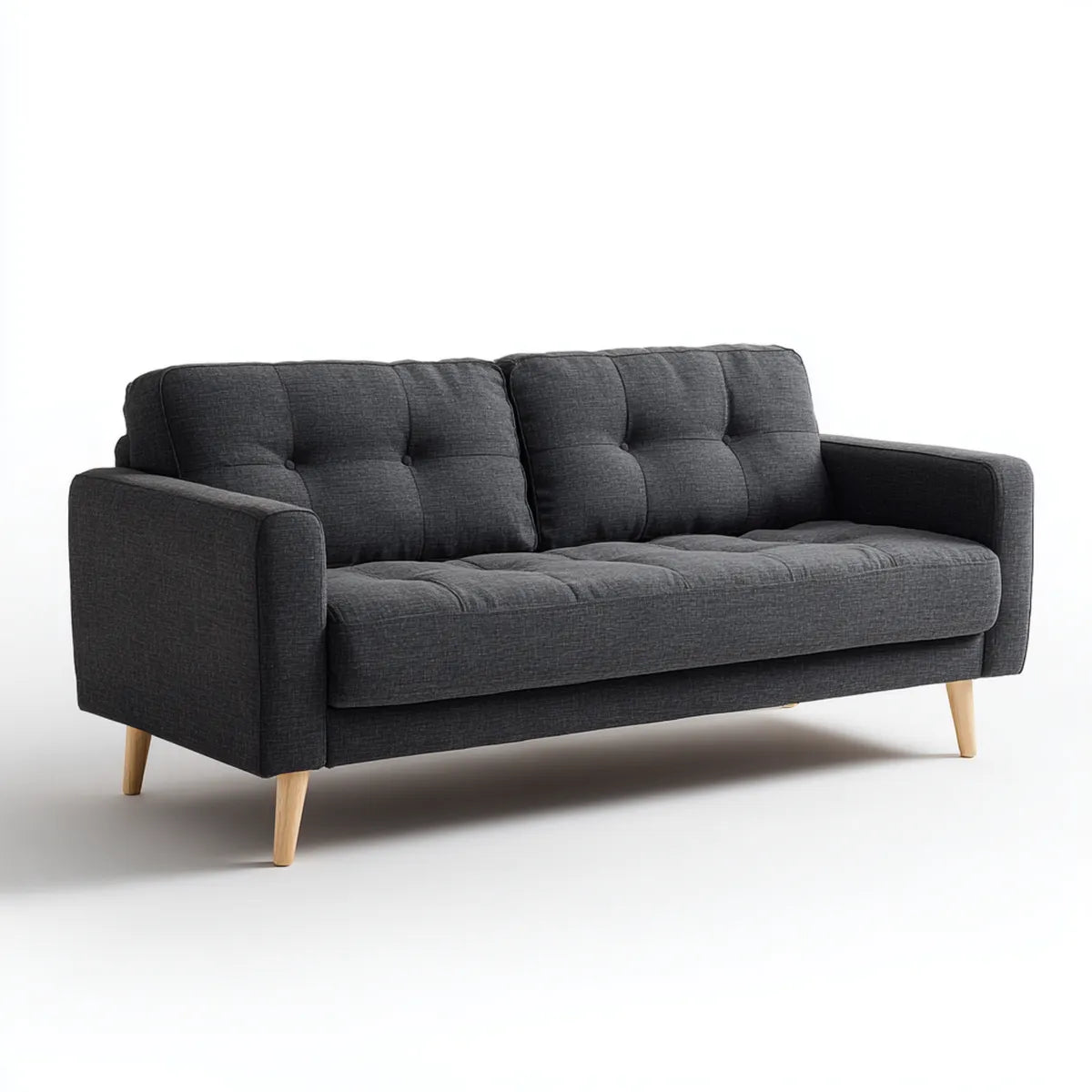 Canapé droit 2 places gris anthracite 170 x 80 x 85 cm en polyester avec pieds en bois massif