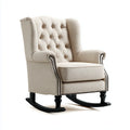 Fauteuil à bascule beige 82 x 94 x 103 cm en polyester et bois d'hévéa à dossier capitonné
