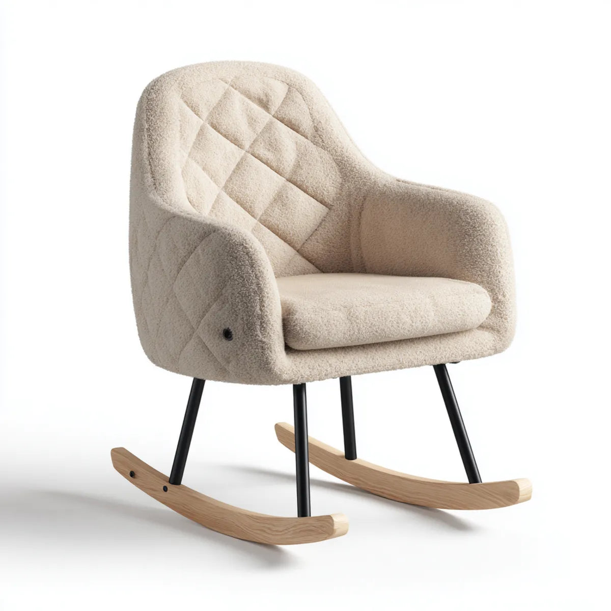 Fauteuil à bascule rembourré beige 70 x 92 x 98 cm en polyester et acier forme enveloppante