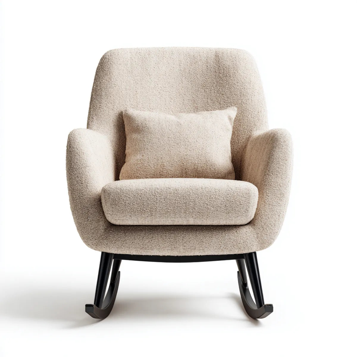 Fauteuil à bascule beige en polyester bouclette avec coussin 70 x 85 x 95 cm
