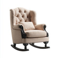 Fauteuil à bascule capitonné beige 90 x 95 x 110 cm en polyester et bois massif à dossier à oreilles