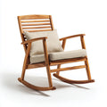Fauteuil à bascule en bois massif brun avec coussins beige 68 x 95 x 102 cm