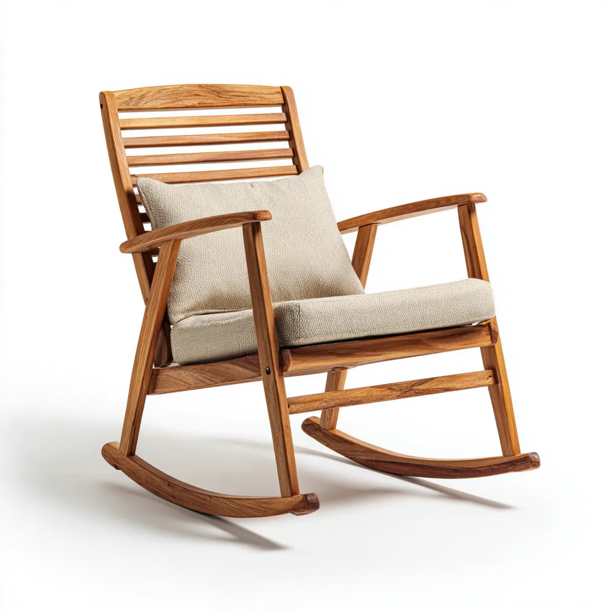 Fauteuil à bascule en bois massif brun avec coussins beige 68 x 95 x 102 cm