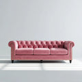 Canapé Chesterfield 3 places rose en velours polyester capitonné droit 220 x 90 x 75 cm