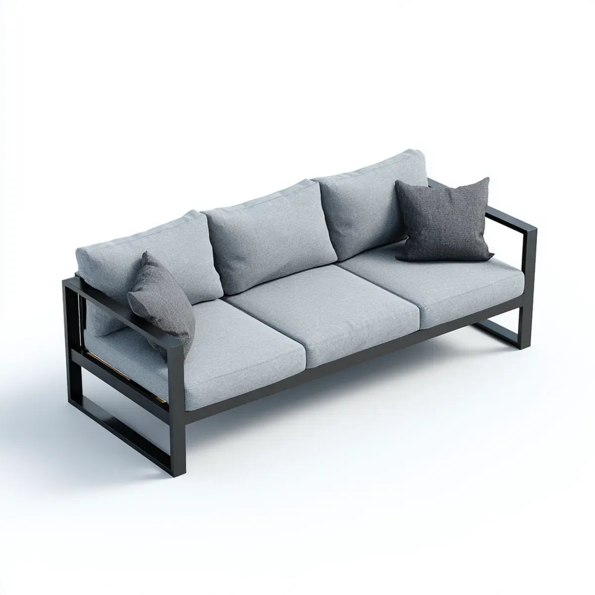 Canapé 3 places gris 210 x 82 x 78 cm en polyester avec structure rectangulaire en acier